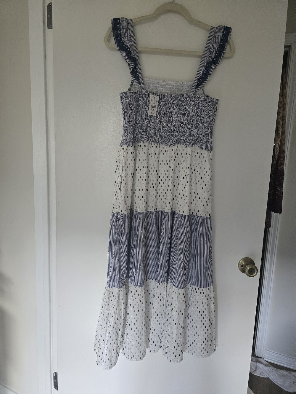 J. Crew Blue and White Tiered Maxi Dress Size M - Picture 9 of 12